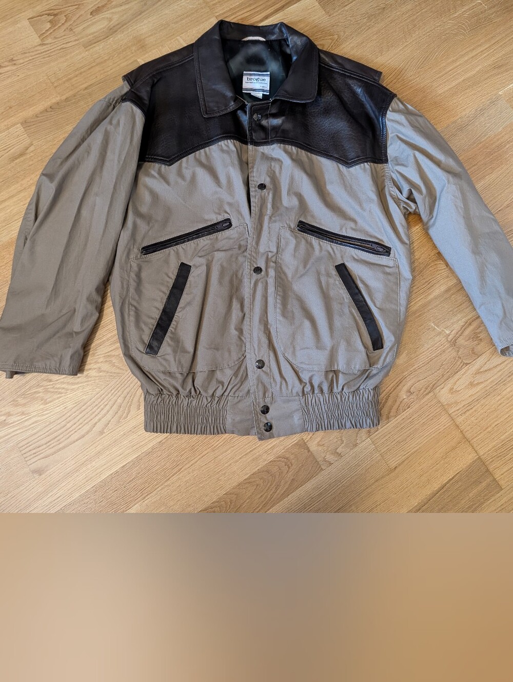 Vintage Tan Canvas/Dark Brown Leather Bomber Jacket